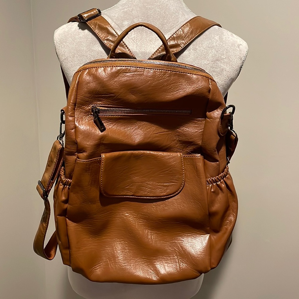 Leather like fabric backpack purse